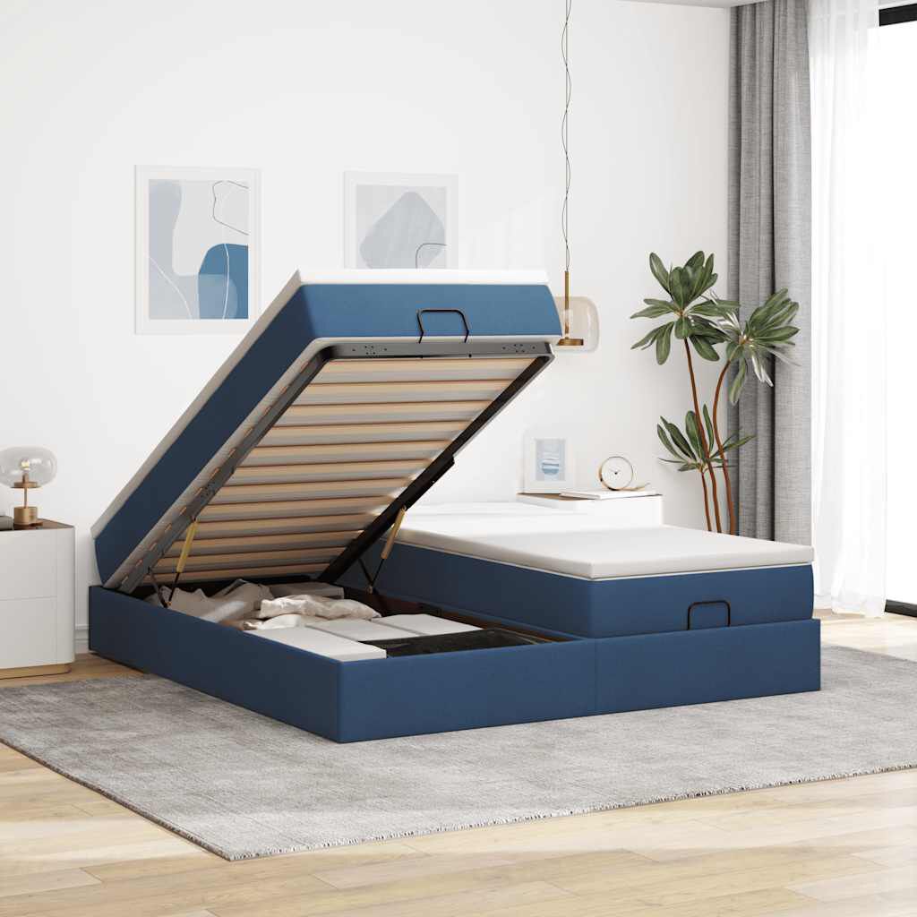 vidaXL Οθωμανικό κρεβάτι με στρώματα μπλε 180x200cm ύφασμα