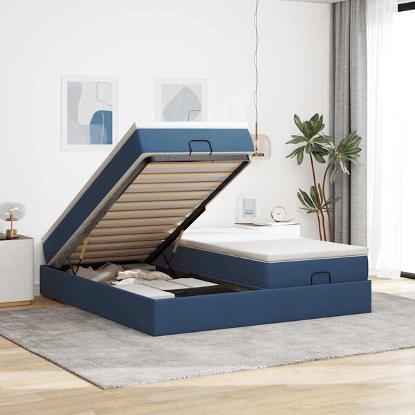 vidaXL Οθωμανικό κρεβάτι με στρώματα μπλε 180x200cm ύφασμα