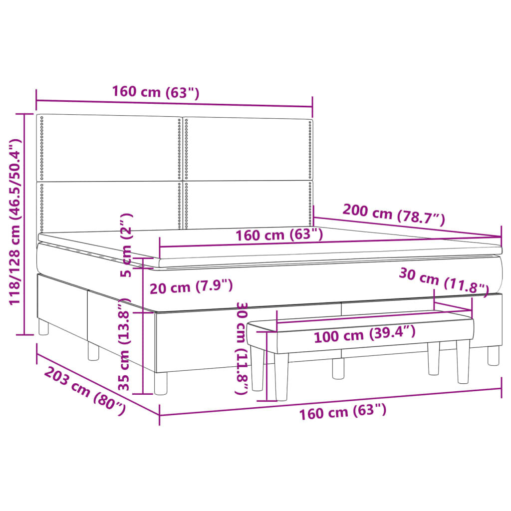 vidaXL Κρεβάτι Boxspring με Στρώμα Σκούρο Πράσινο 160x200εκ. Βελούδινο