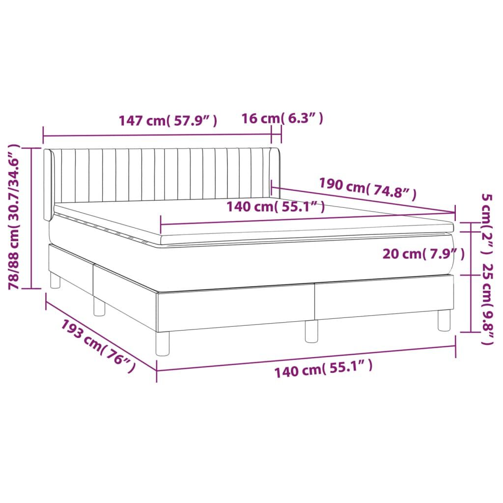 vidaXL Κρεβάτι Boxspring με Στρώμα Ανοιχτό Γκρι 140x190 εκ. Υφασμάτινο