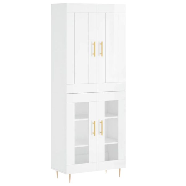 vidaXL Ντουλάπι Γυαλιστερό Λευκό 69,5x34x180 εκ. Επεξεργασμένο Ξύλο