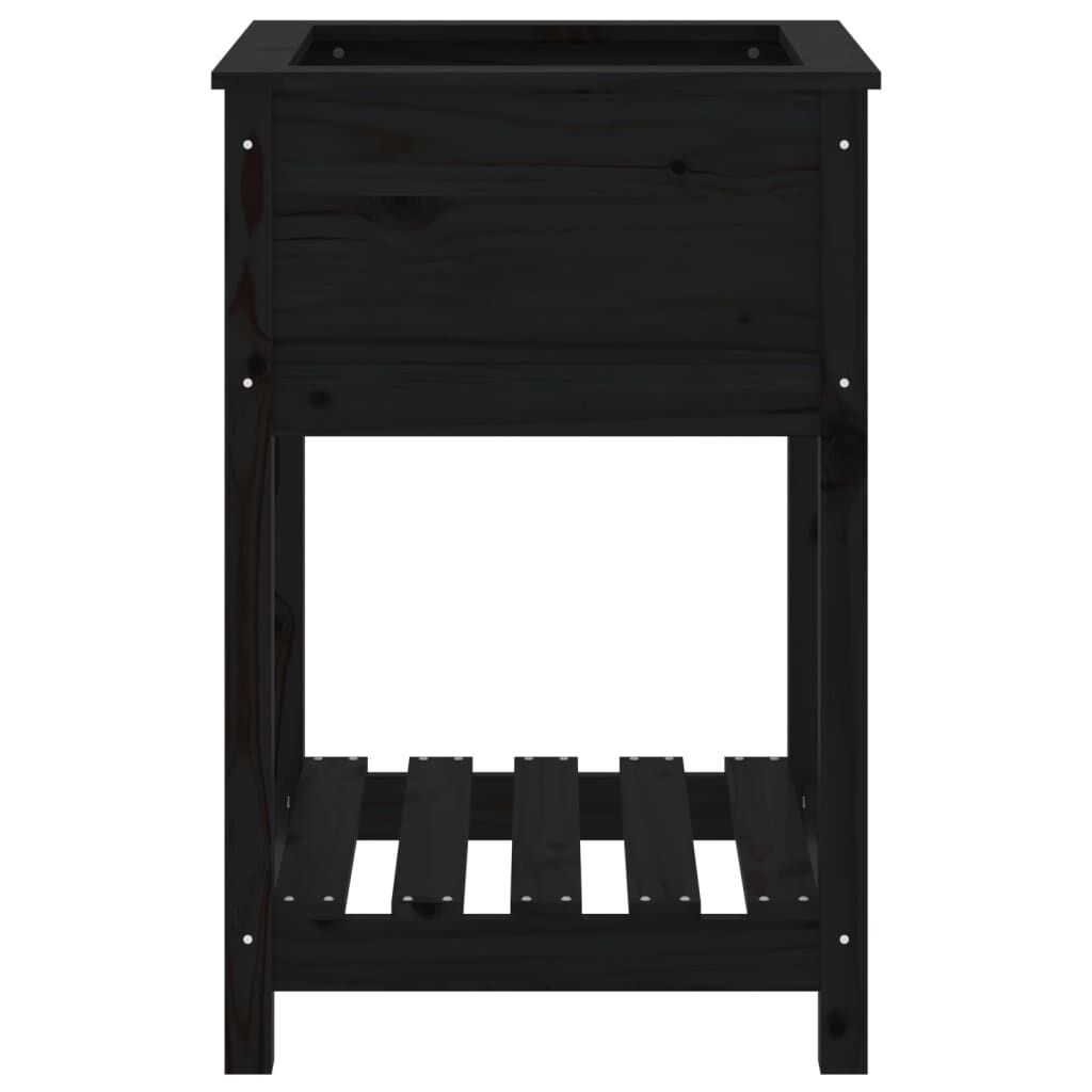 vidaXL Ζαρντινιέρα με Ράφι Μαύρη 54 x 54 x 81 εκ. Μασίφ Ξύλο Πεύκου