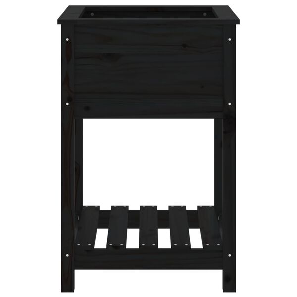 vidaXL Ζαρντινιέρα με Ράφι Μαύρη 54 x 54 x 81 εκ. Μασίφ Ξύλο Πεύκου