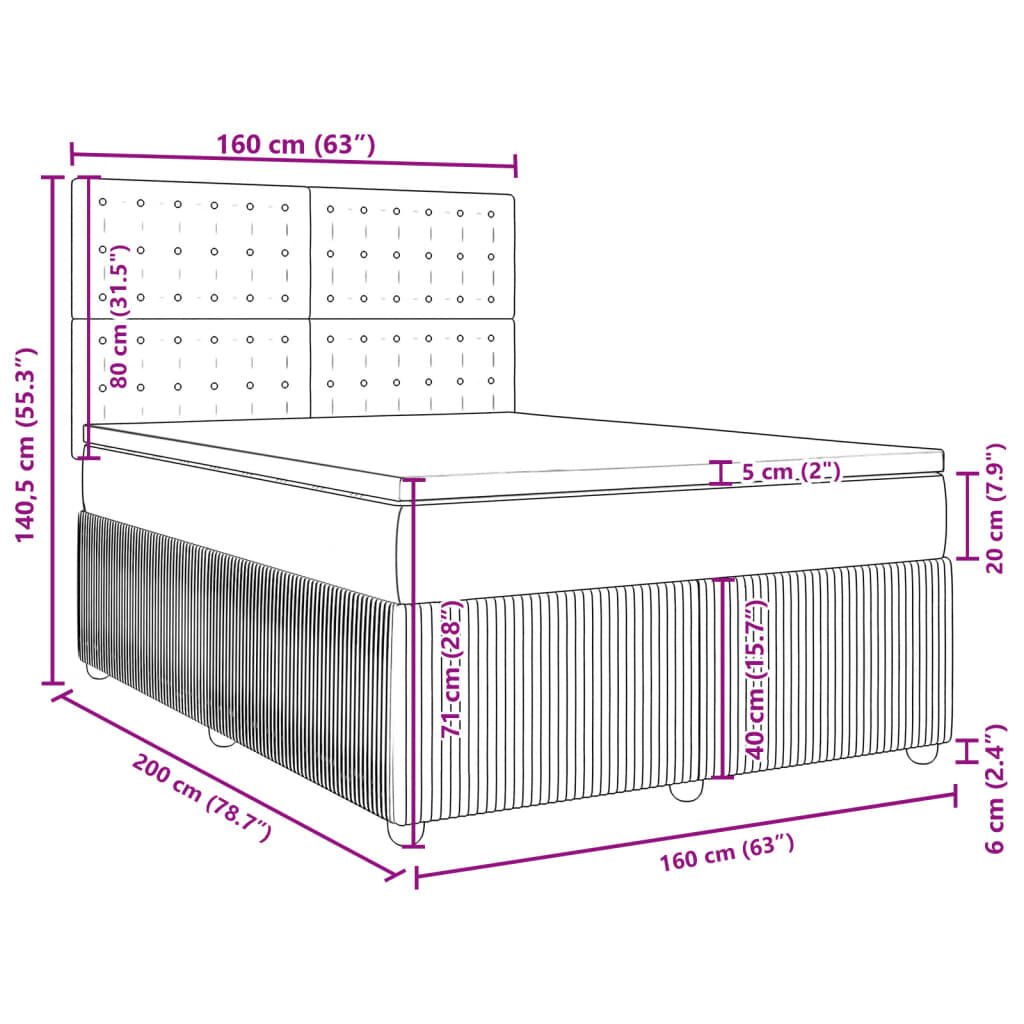 vidaXL Κρεβάτι Boxspring με Στρώμα Αν. Πράσινο 160x200εκ Υφασμάτινο