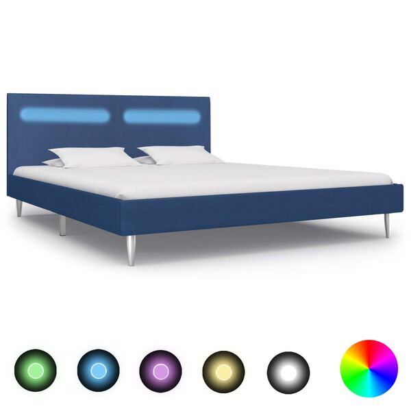 vidaXL Πλαίσιο Κρεβατιού με LED Μπλε 160 x 200 εκ. Υφασμάτινο