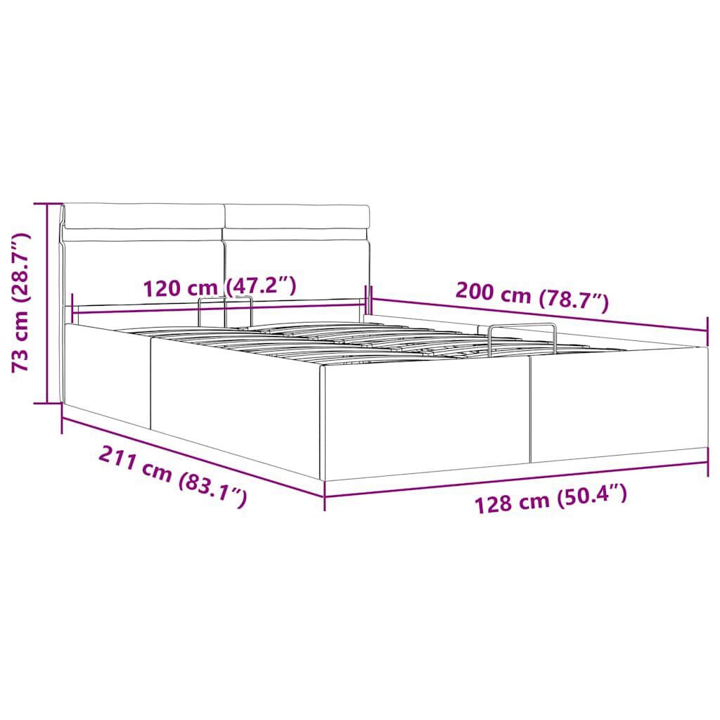 vidaXL Πλαίσιο Κρεβατιού με Αποθ. Χώρο/LED Λευκό 120x200 εκ. Δερματίνη