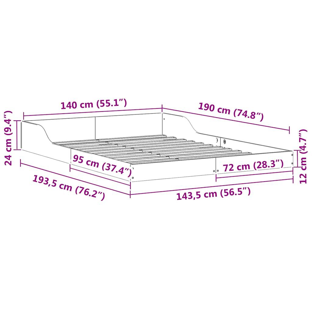 vidaXL Σκελετός Κρεβατιού Καφέ 140 x 190 cm Μασίφ ξύλο πεύκου