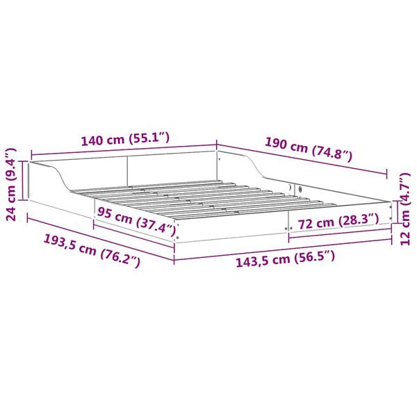 vidaXL Σκελετός Κρεβατιού Καφέ 140 x 190 cm Μασίφ ξύλο πεύκου