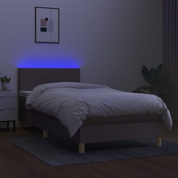 vidaXL &Kappa;&rho;&epsilon;&beta;ά&tau;&iota; Boxspring &mu;&epsilon; &Sigma;&tau;&rho;ώ&mu;&alpha; & LED Taupe 100x200 &epsilon;&kappa;. &Upsilon;&phi;&alpha;&sigma;&mu;ά&tau;&iota;&nu;&omicron;