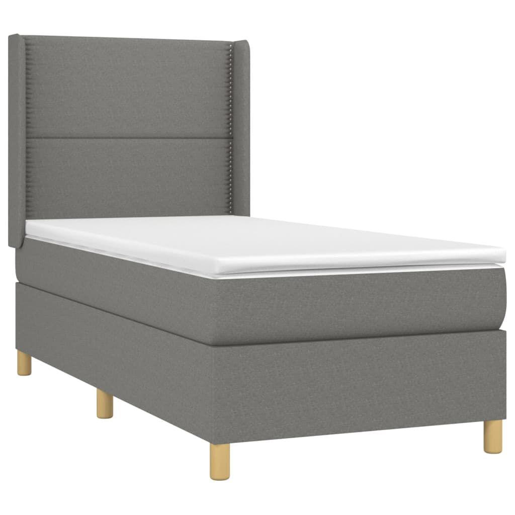 vidaXL Κρεβάτι Boxspring με Στρώμα & LED Σκ.Γκρι 90x190 εκ. Υφασμάτινο
