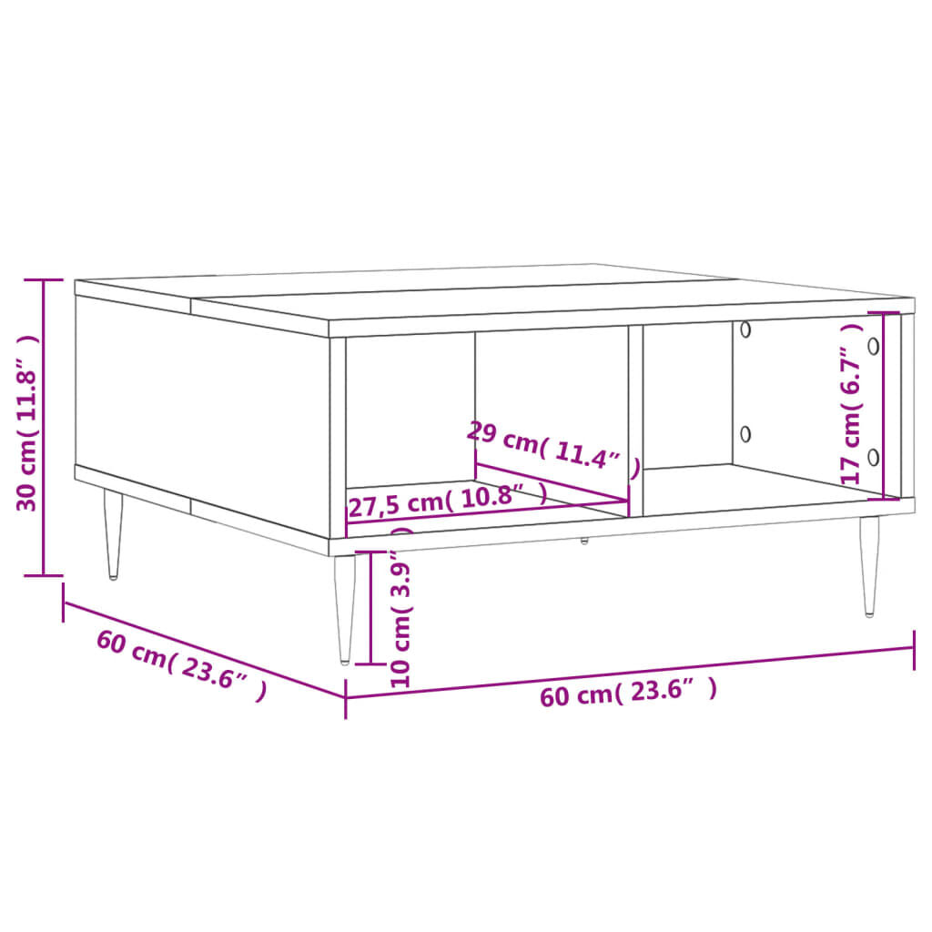 vidaXL Τραπεζάκι Σαλονιού Μαύρο 60x60x30 εκ. από Επεξεργασμένο Ξύλο