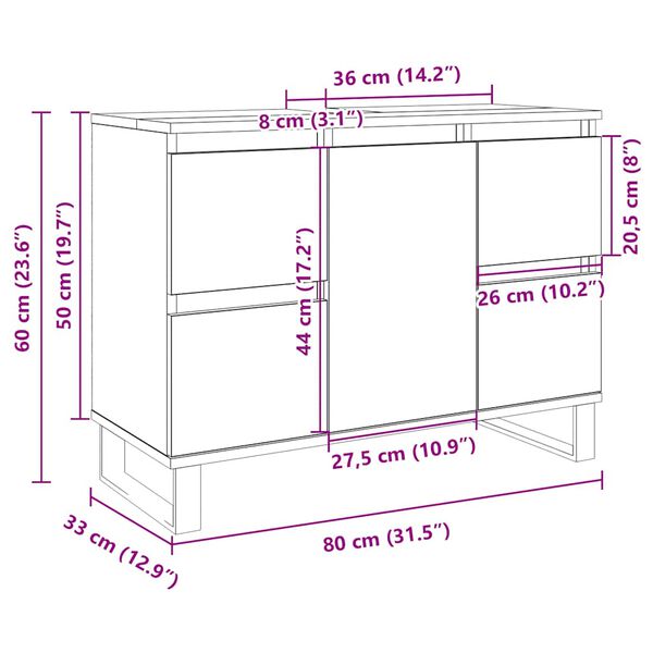 vidaXL Ντουλάπι Μπάνιου Sonoma Δρυς 80 x 33 x 60 εκ. από Επεξεργ. Ξύλο