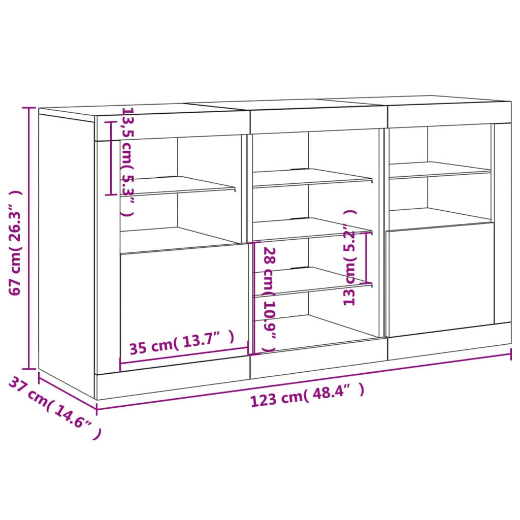 vidaXL Μπουφές με Φώτα LED Λευκός 123 x 37 x 67 εκ.