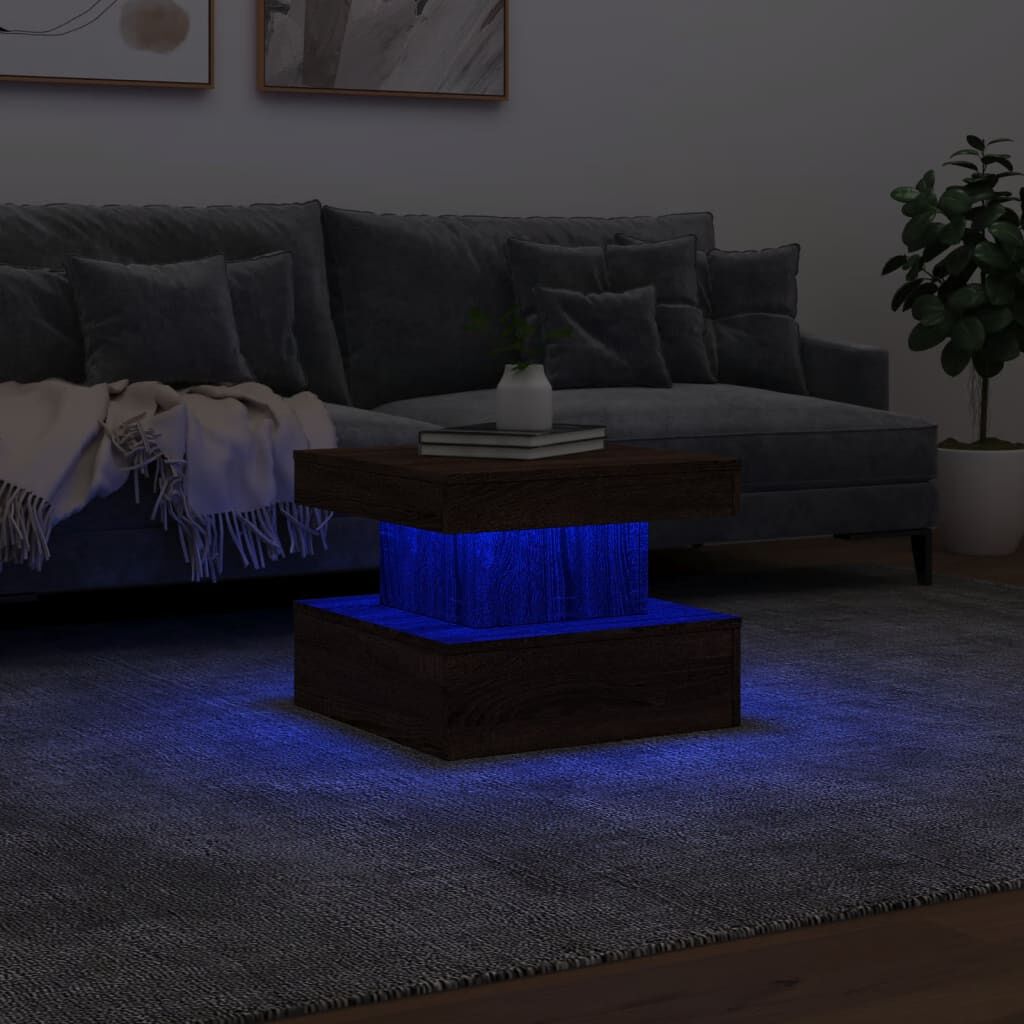 vidaXL Τραπεζάκι Σαλονιού με LED Καφέ Δρυς 50 x 50 x 40 εκ.