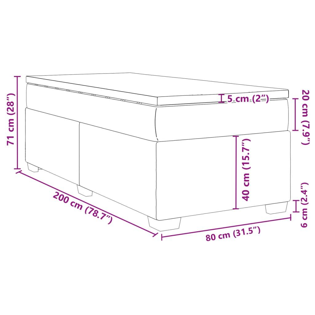 vidaXL Κρεβάτι Boxspring με Στρώμα Σκούρο Γκρι 80x200 εκ. Βελούδινο