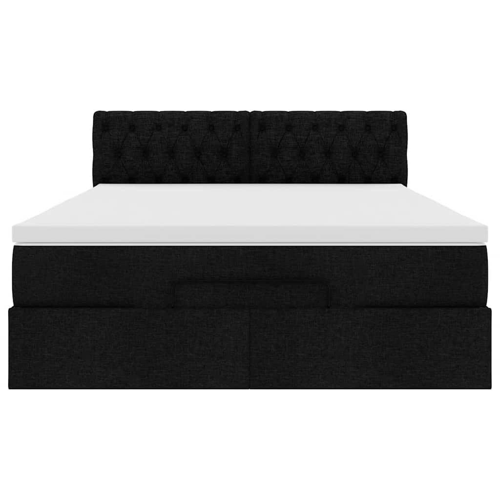 vidaXL Οθωμανικό κρεβάτι με στρώμα & LEDs Μαύρο 140x190 cm Ύφασμα