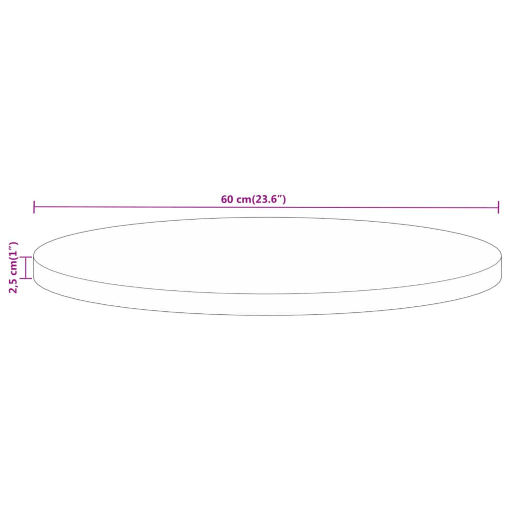 vidaXL Επιφάνεια Τραπεζιού Στρογγυλή Ø60x2,5εκ Μασίφ Ακατ. Ξύλο Μάνγκο