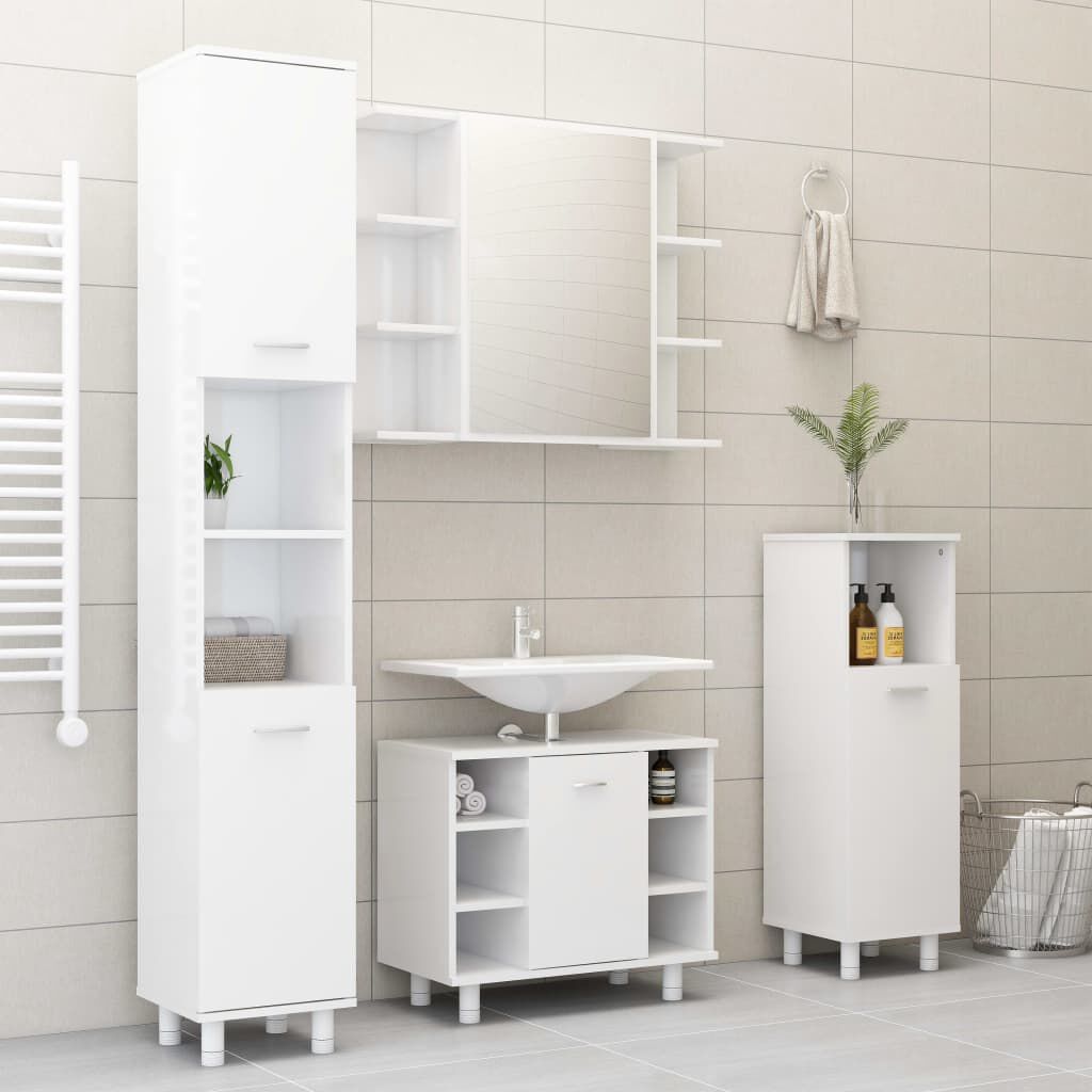 vidaXL Στήλη Μπάνιου Γυαλιστερό Λευκό 30 x 30 x 179 εκ. Επεξ. Ξύλο