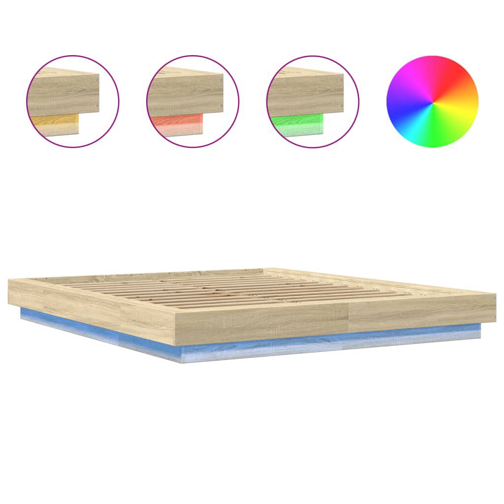 vidaXL Πλαίσιο Κρεβατιού με LED Sonoma Δρυς 160x200εκ. Επεξ. Ξύλο