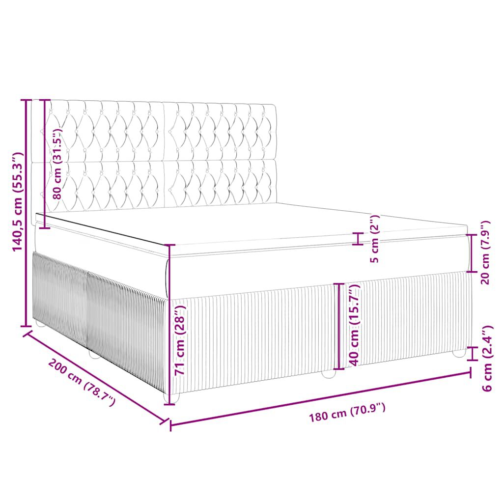 vidaXL Κρεβάτι Boxspring με Στρώμα Μαύρο 180x200 εκ. Υφασμάτινο