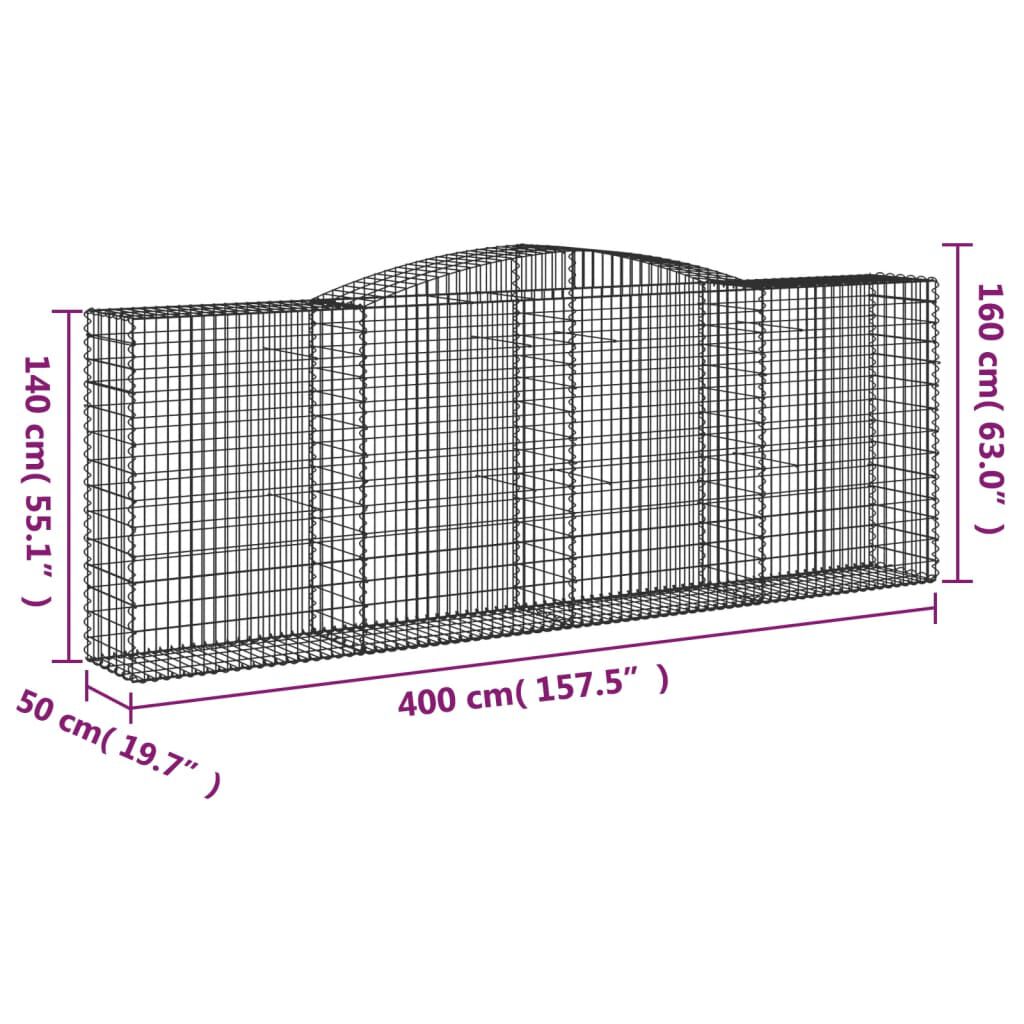 vidaXL Συρματοκιβώτιο Τοξωτό 400x50x140/160εκ. από Γαλβανισμένο Χάλυβα
