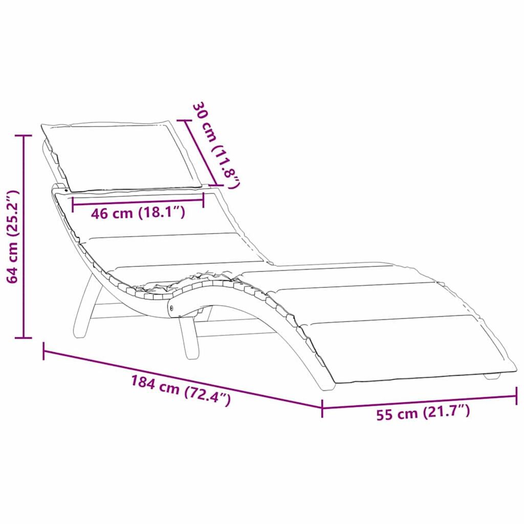 vidaXL Ξαπλώστρα με μαξιλάρι 2 pcs Ανοιχτό γκρι 184 x 55 x 64 εκ
