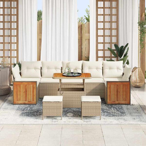 vidaXL Σετ Καναπέ Κήπου 13 pcs Μπεζ και Κρέμα συνθετικό ρατάν