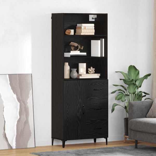 vidaXL Highboard &Mu;&alpha;ύ&rho;&eta; &Omicron;&xi;&upsilon;ά 69,5 x 34 x 180 &epsilon;&kappa;. &Epsilon;&pi;&epsilon;&xi;&epsilon;&rho;&gamma;&alpha;&sigma;&mu;έ&nu;&omicron; &xi;ύ&lambda;&omicron;