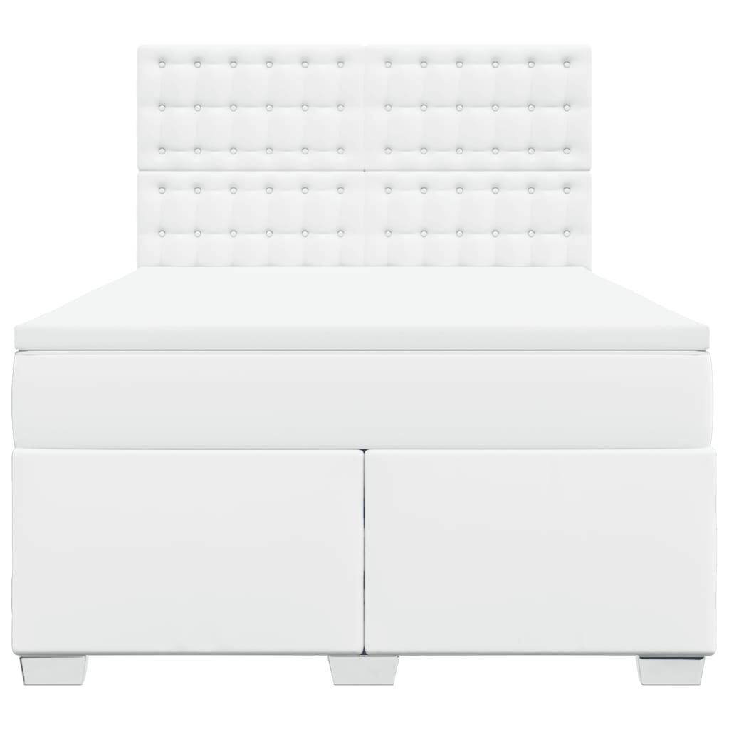 vidaXL Κρεβάτι Boxspring με Στρώμα Λευκό 140x190εκ.από Συνθετικό Δέρμα