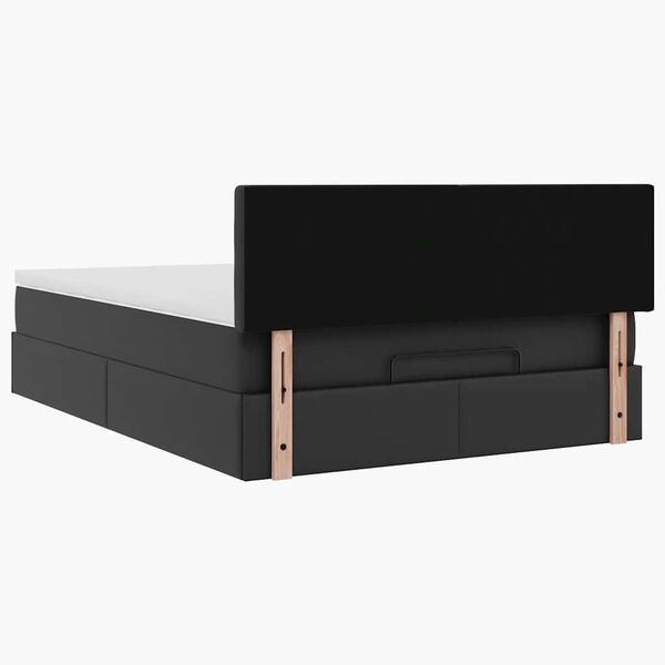 vidaXL Οθωμανικό κρεβάτι με στρώματα & LEDs Μαύρο Faux Leather
