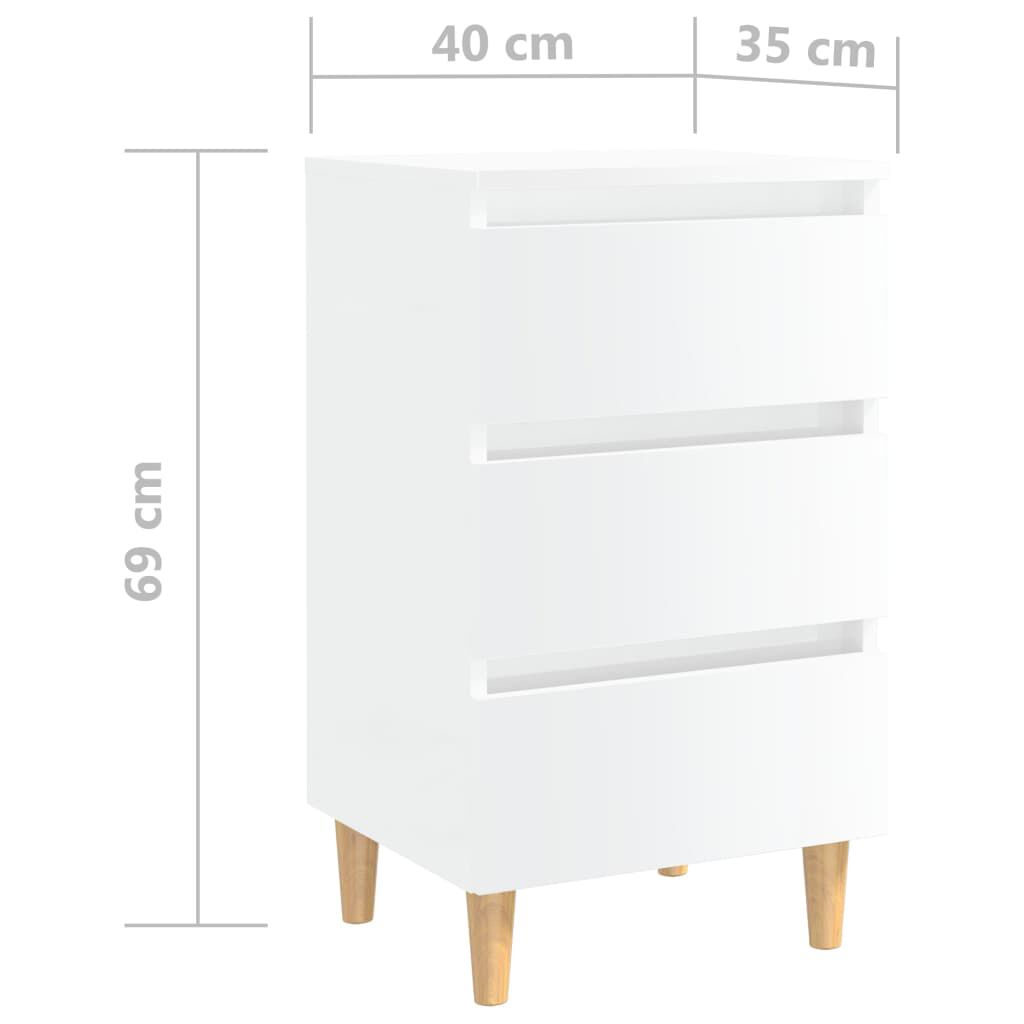 vidaXL Κομοδίνα 2 τεμ. Γυαλ. Λευκό 40 x 35 x 69 εκ. με Ξύλινα Πόδια