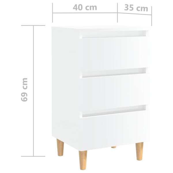 vidaXL Κομοδίνα 2 τεμ. Γυαλ. Λευκό 40 x 35 x 69 εκ. με Ξύλινα Πόδια