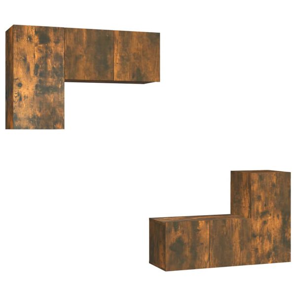 vidaXL Σετ Επίπλων Τηλεόρασης 4 Τεμαχίων Καπνιστή δρυς Επεξ. Ξύλο