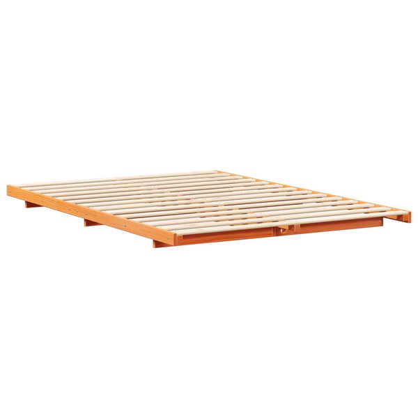 vidaXL Κρεβάτι δαπέδου Καφέ κεριού 140 x 220 cm Μασίφ ξύλο πεύκου