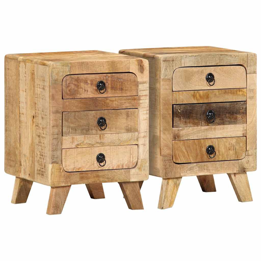 vidaXL Κομοδίνο 2 τεμάχια 37x32x50 cm Στερεό ξύλο ακατέργαστο μάνγκο