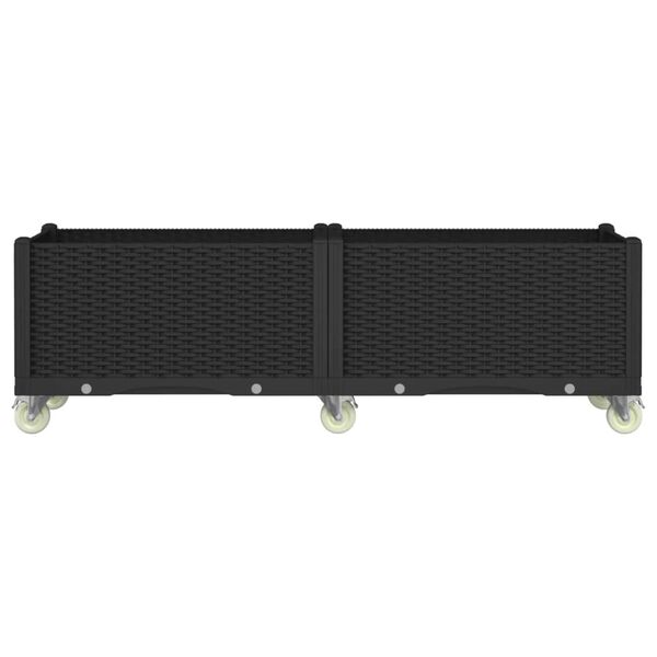 vidaXL Ζαρντινιέρα Κήπου με Ροδάκια Μαύρο 160x50x54 εκ. Πολυπροπυλένιο