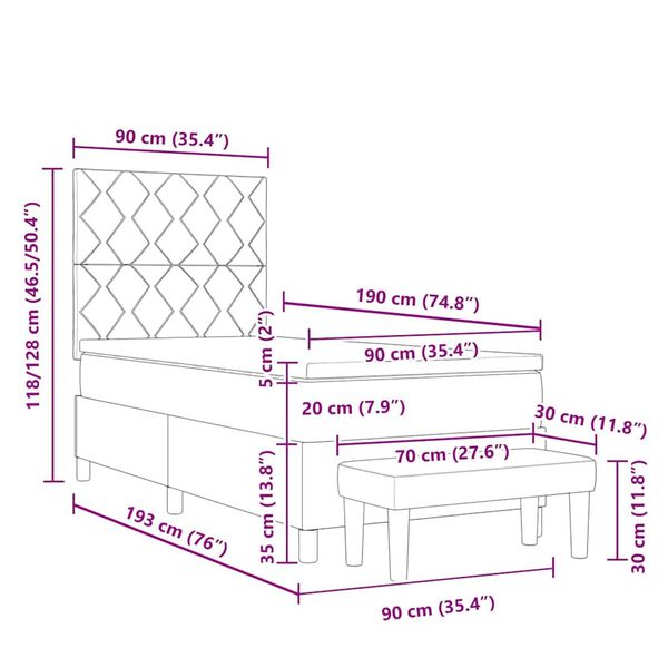 vidaXL Κρεβάτι με ελατήρια με στρώμα Κρεμ 90 x 190 cm ύφασμα