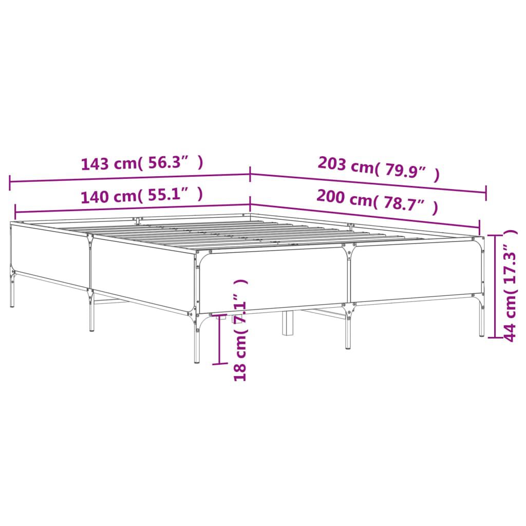 vidaXL Πλαίσιο Κρεβατιού Μαύρο 140x200 εκ. Επεξεργ. Ξύλο και Μέταλλο