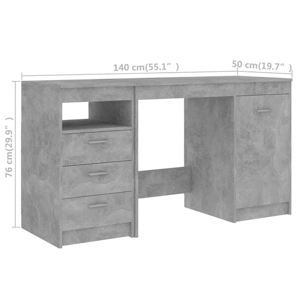 vidaXL Γραφείο Γκρι Σκυροδέματος 140 x 50 x 76 εκ. από Επεξ. Ξύλο