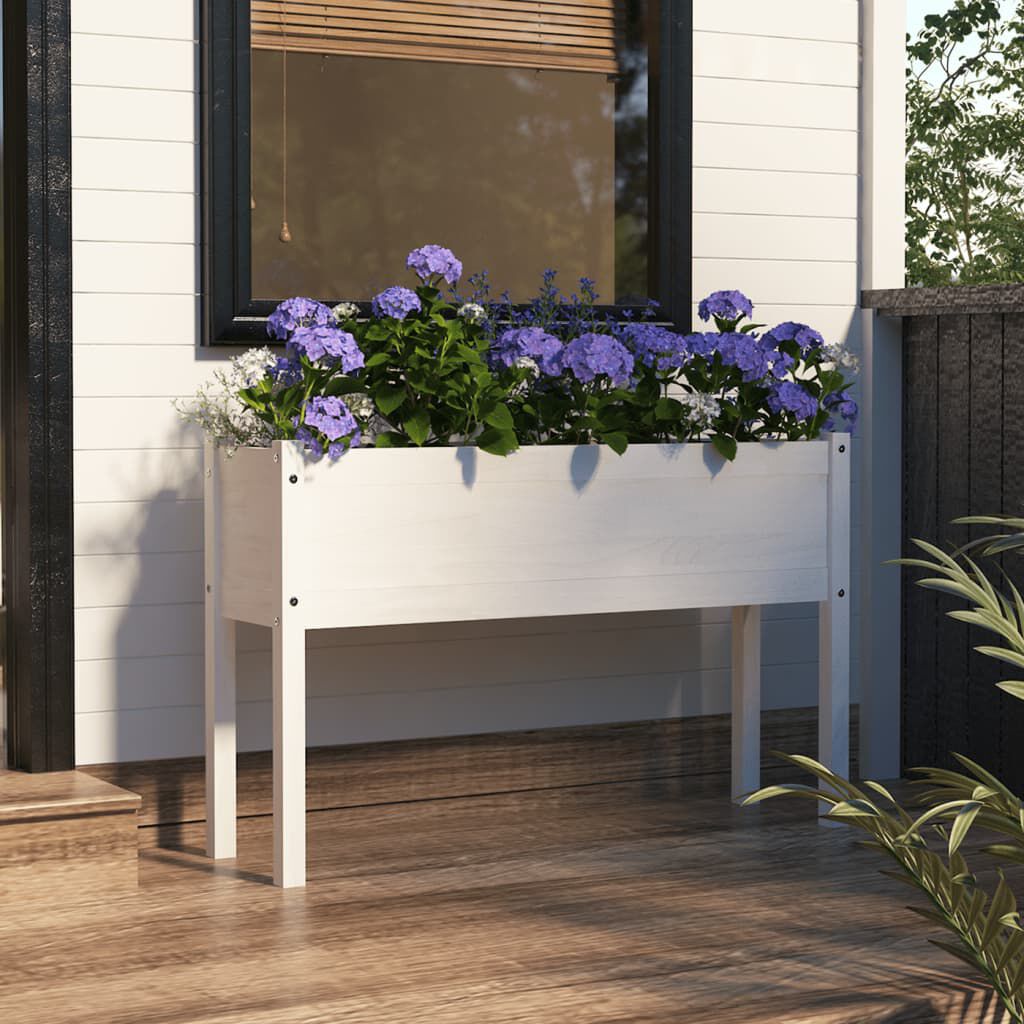 vidaXL Ζαρντινιέρα Λευκή 110 x 31 x 70 εκ. από Μασίφ Ξύλο Πεύκου