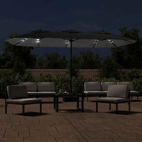 vidaXL Ομπρέλα Κήπου με Διπλή Κορυφή και LED Μαύρη 449 x 265 εκ.