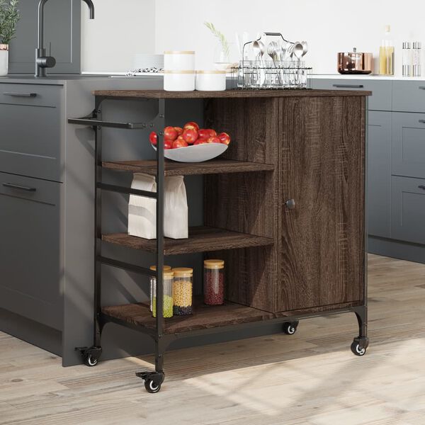 vidaXL Τρόλεϊ Κουζίνας Καφέ Δρυς 87,5x38,5x84,5 εκ. Επεξ. Ξύλο