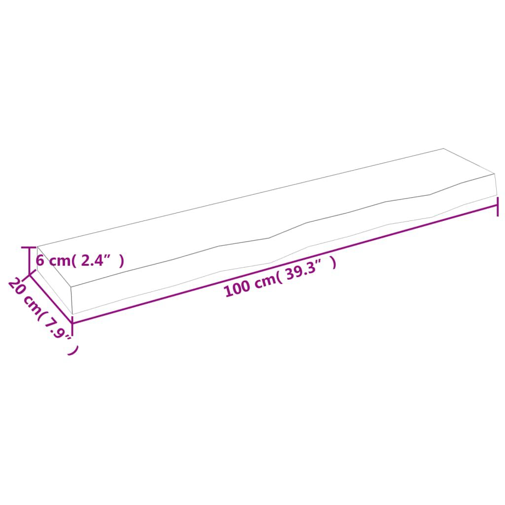 vidaXL Ράφι Τοίχου Ανοιχτό Καφέ 100x20x6 εκ. Επεξεργ. Μασίφ Ξύλο Δρυός