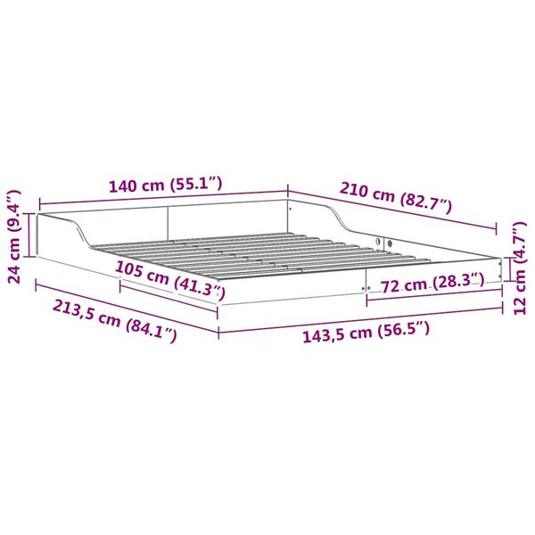 vidaXL Σκελετός Κρεβατιού Καφέ κεριού 140 x 210 cm Μασίφ ξύλο πεύκου