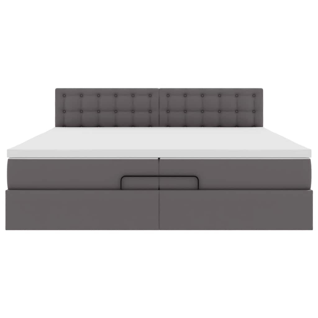 vidaXL Οθωμανικό κρεβάτι με στρώματα & LEDs Γκρι Faux Leather