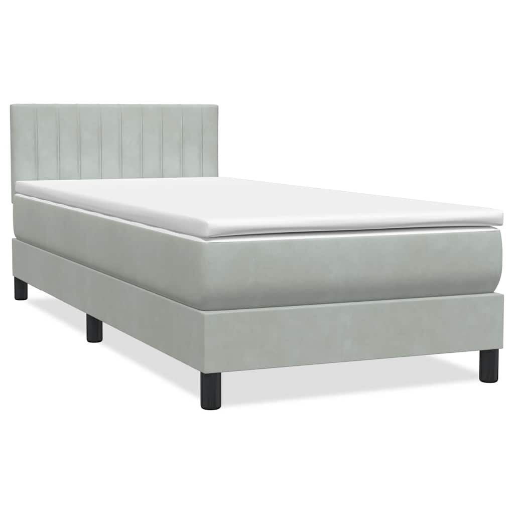 vidaXL Κρεβάτι Boxspring με Στρώμα Ανοιχτό Γκρι 80x210 εκ. Βελούδινο