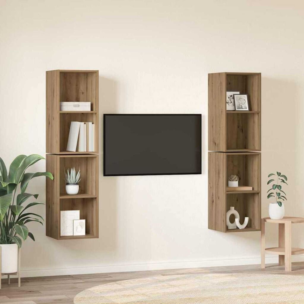 vidaXL Τηλεοπτική Κάβα Τοίχου 4 pcs Χειροποίητη δρυς 37 x 37 x 72 εκ