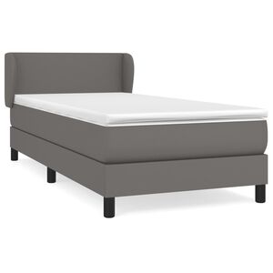vidaXL Κρεβάτι Boxspring με Στρώμα Γκρι 90x200 εκ. από Συνθετικό Δέρμα