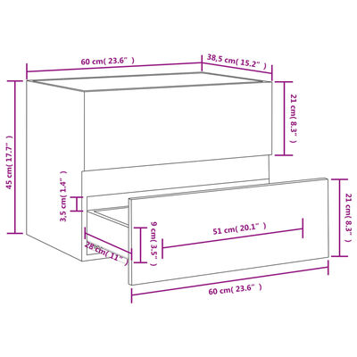 vidaXL Ντουλάπι Νιπτήρα Καπνιστή Δρυς 60x38,5x45 εκ. από Επεξεργ. Ξύλο
