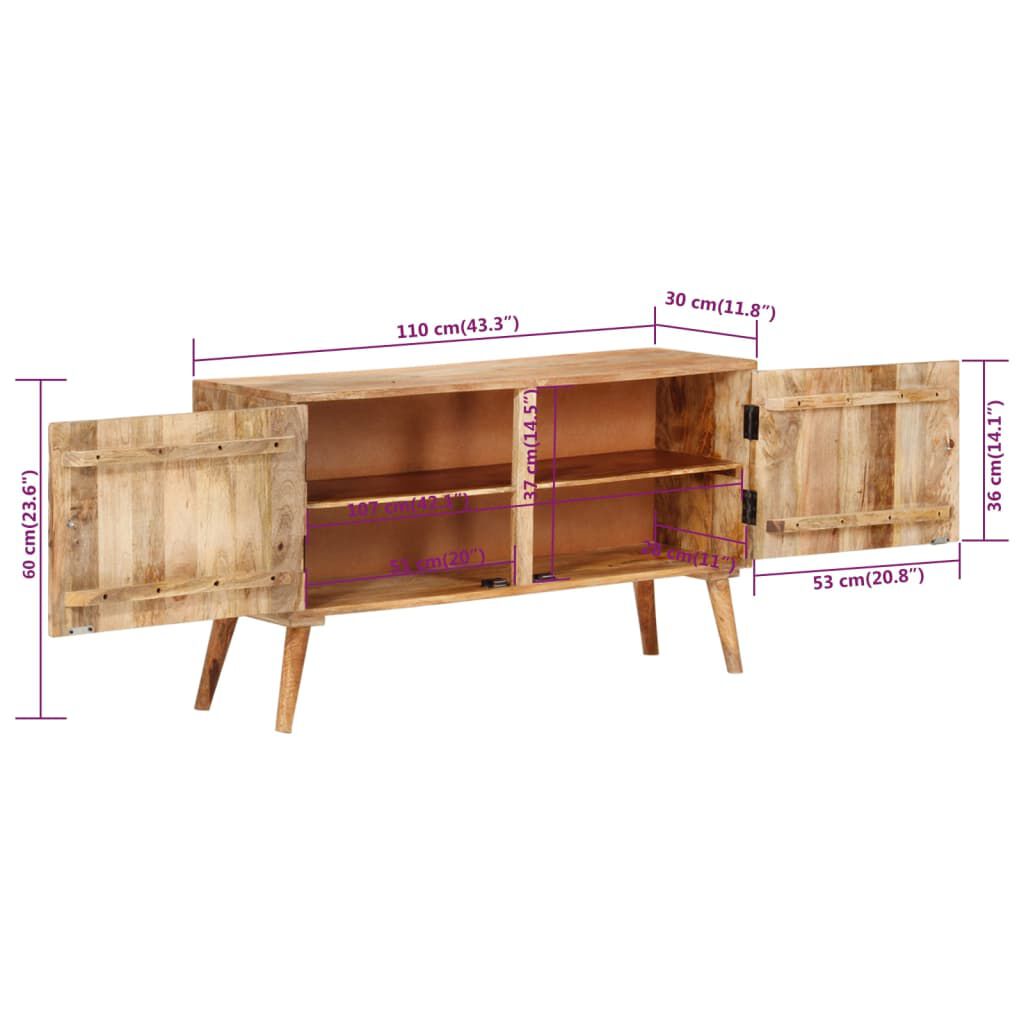 vidaXL Μπουφές 110 x 30 x 60 εκ. από Μασίφ Ξύλο Μάνγκο